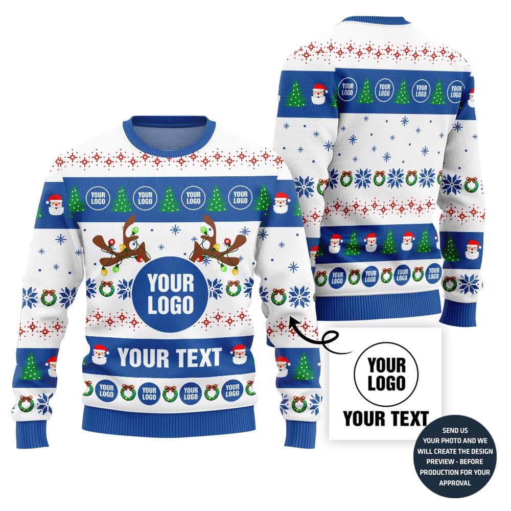 Colorful Custom Company Logo And Text Ugly Xmas Sweater - variant image 1