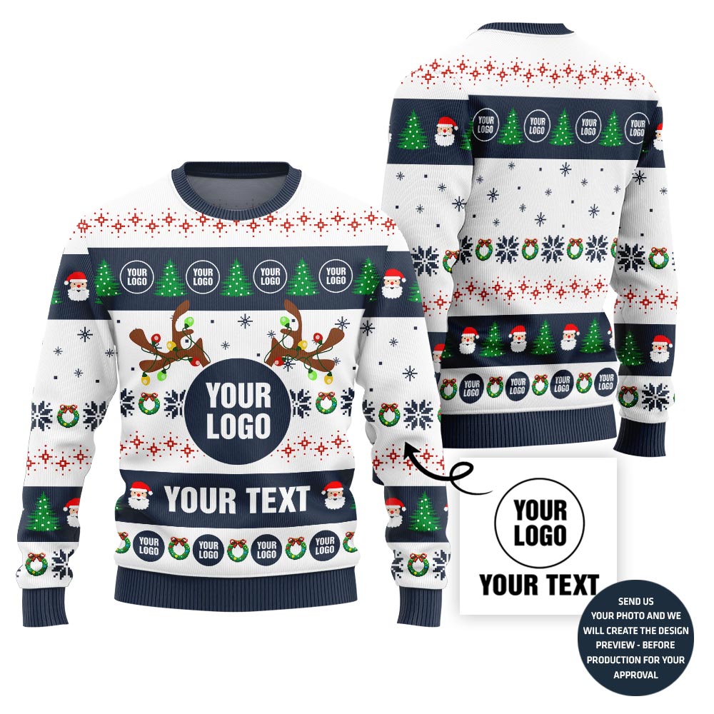 Colorful Custom Company Logo And Text Ugly Xmas Sweater