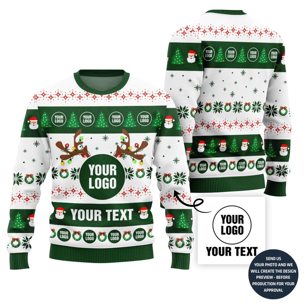 Colorful Custom Company Logo And Text Ugly Xmas Sweater