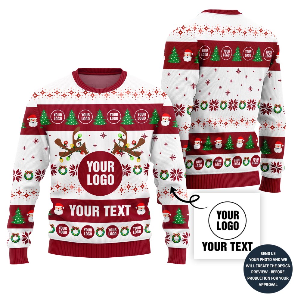 Colorful Custom Company Logo And Text Ugly Xmas Sweater
