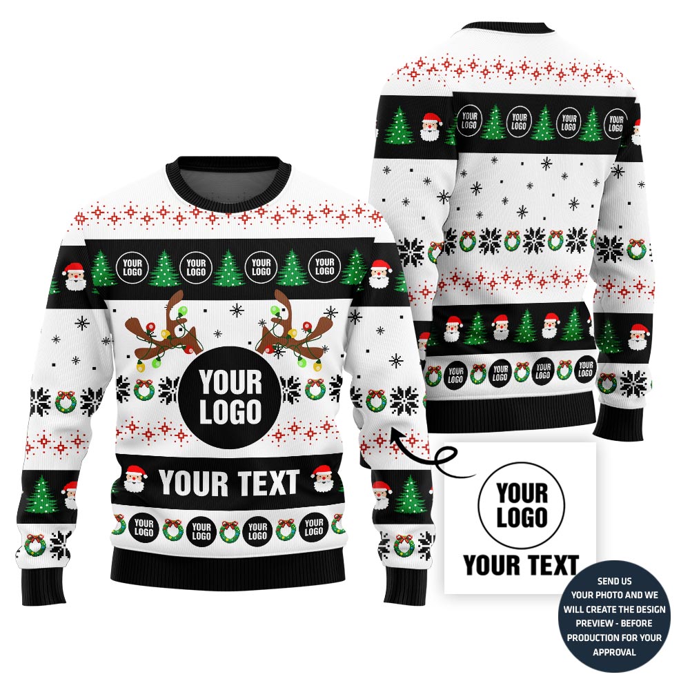 Colorful Custom Company Logo And Text Ugly Xmas Sweater