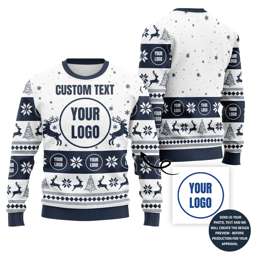 Custom Brand Logo Ugly Xmas Sweater With Reindeer Pattern