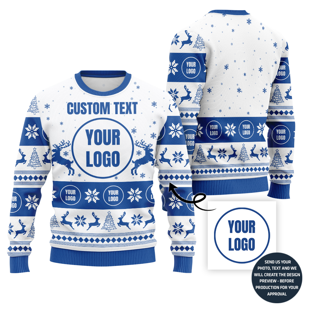 Custom Brand Logo Ugly Xmas Sweater With Reindeer Pattern - variant image 1