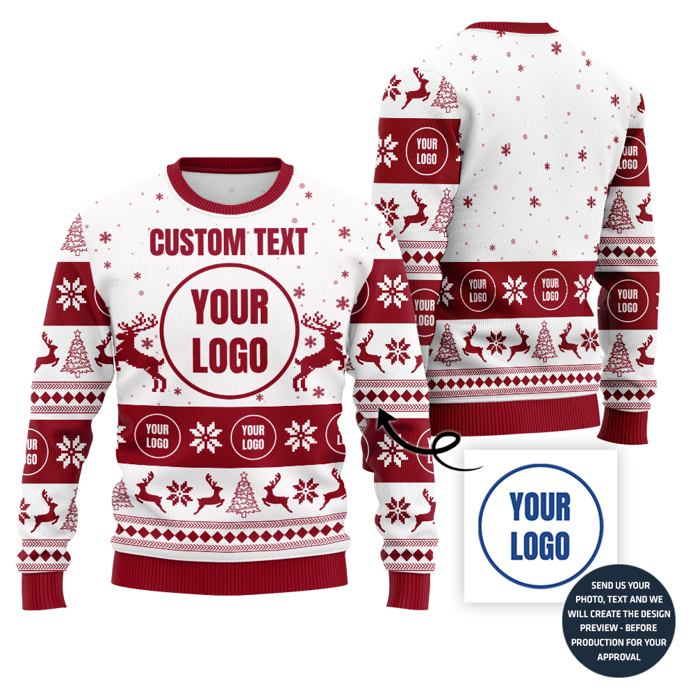 Custom Brand Logo Ugly Xmas Sweater With Reindeer Pattern