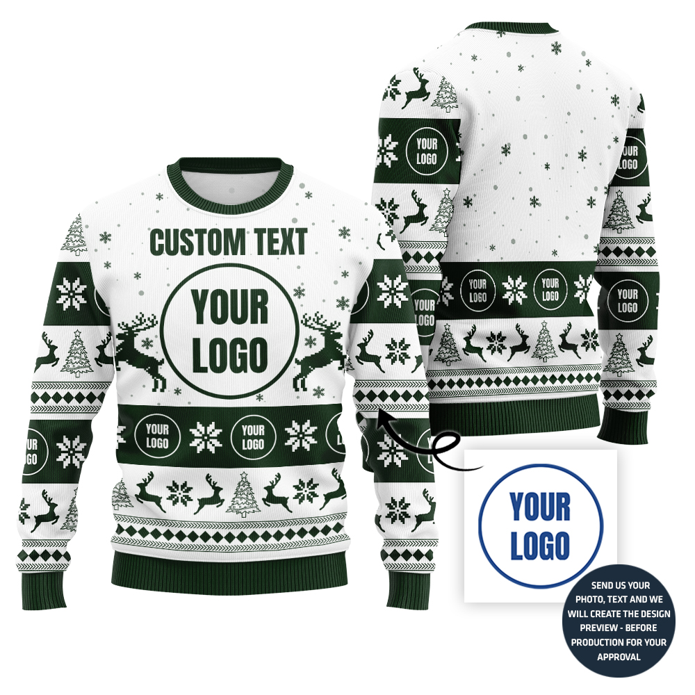 Custom Brand Logo Ugly Xmas Sweater With Reindeer Pattern