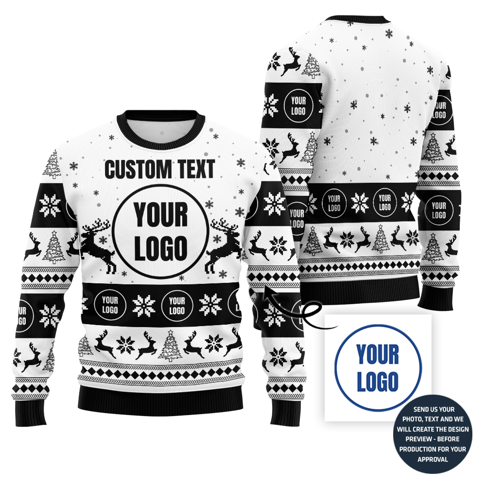 Custom Brand Logo Ugly Xmas Sweater With Reindeer Pattern