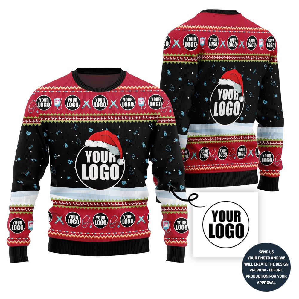 Custom Logo With Santa Hat And Snow Christmas Sweater