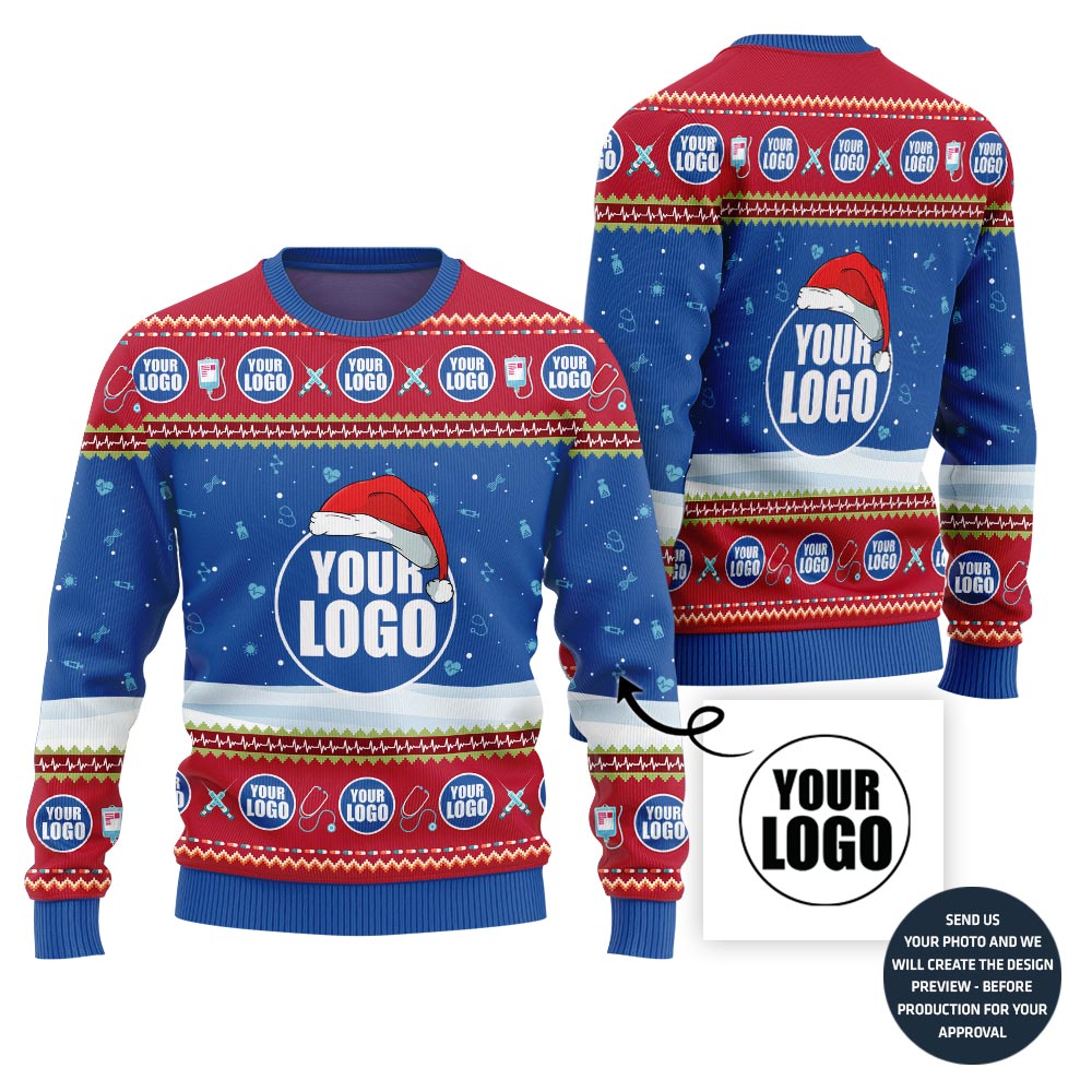 Custom Logo With Santa Hat And Snow Christmas Sweater - variant image 1