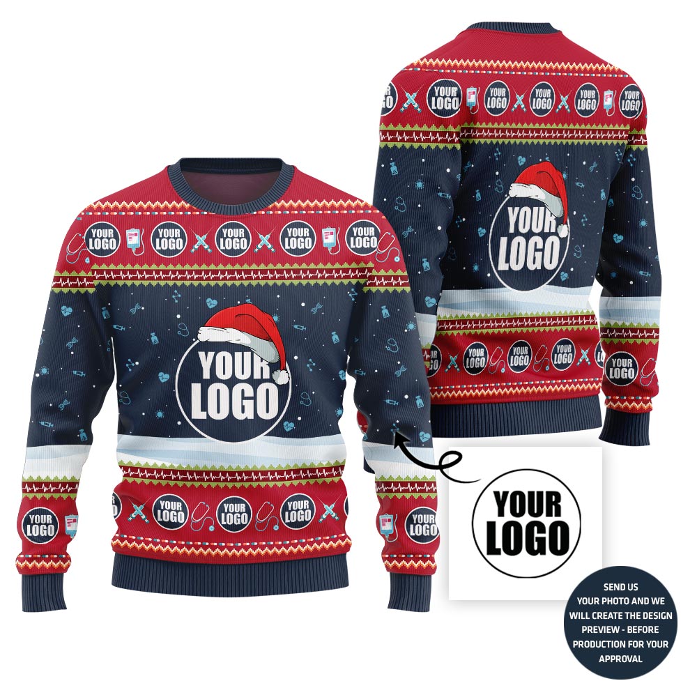 Custom Logo With Santa Hat And Snow Christmas Sweater