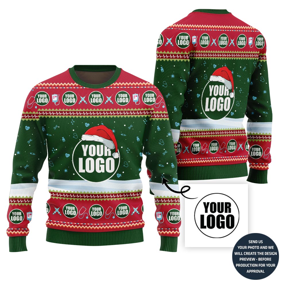 Custom Logo With Santa Hat And Snow Christmas Sweater