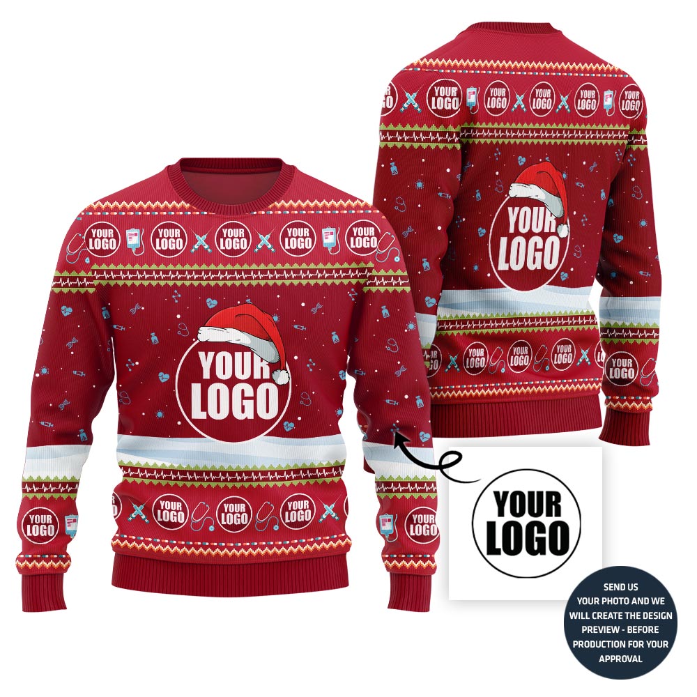 Custom Logo With Santa Hat And Snow Christmas Sweater
