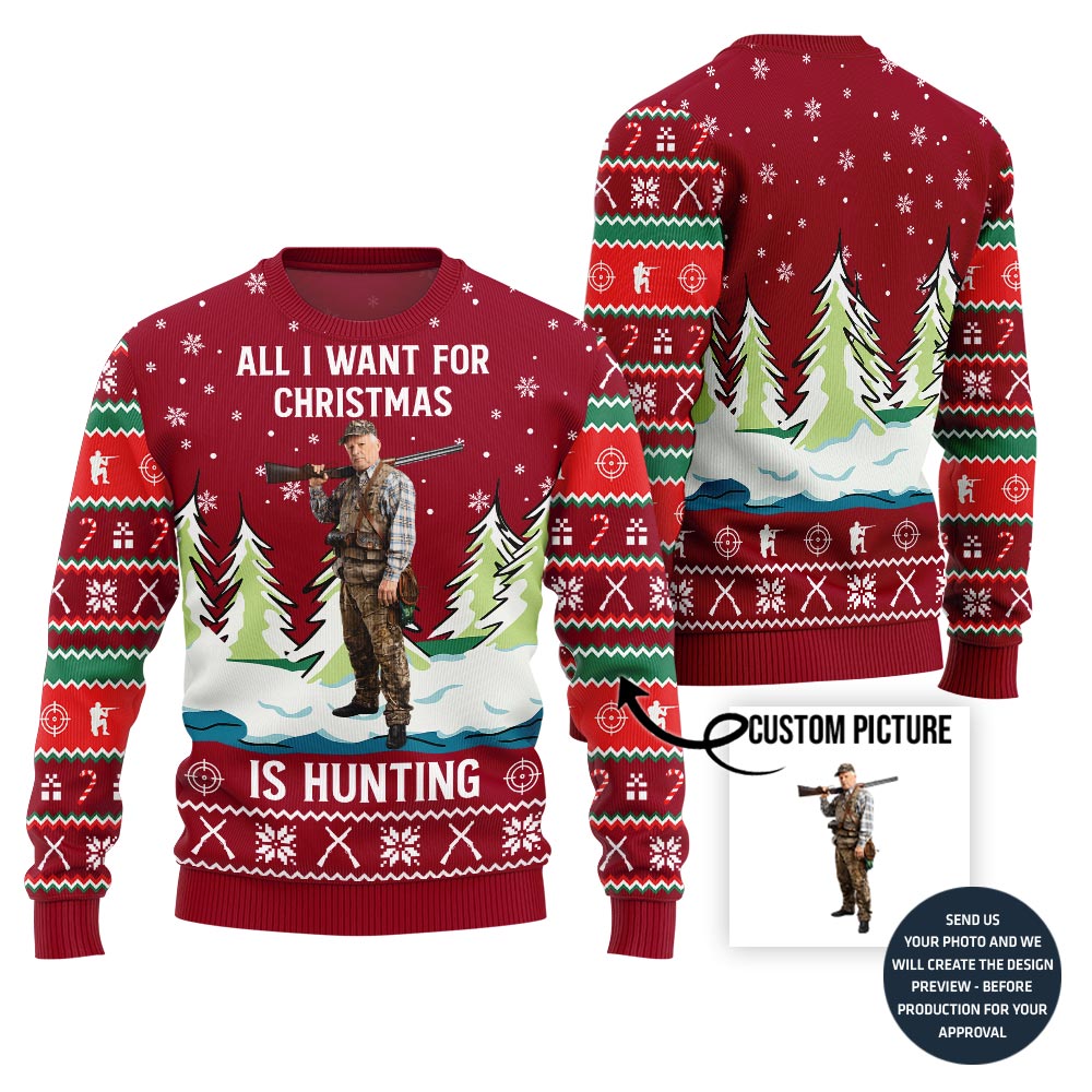 Brilliant Custom Photo Ugly Xmas Sweater For Hunting Lovers