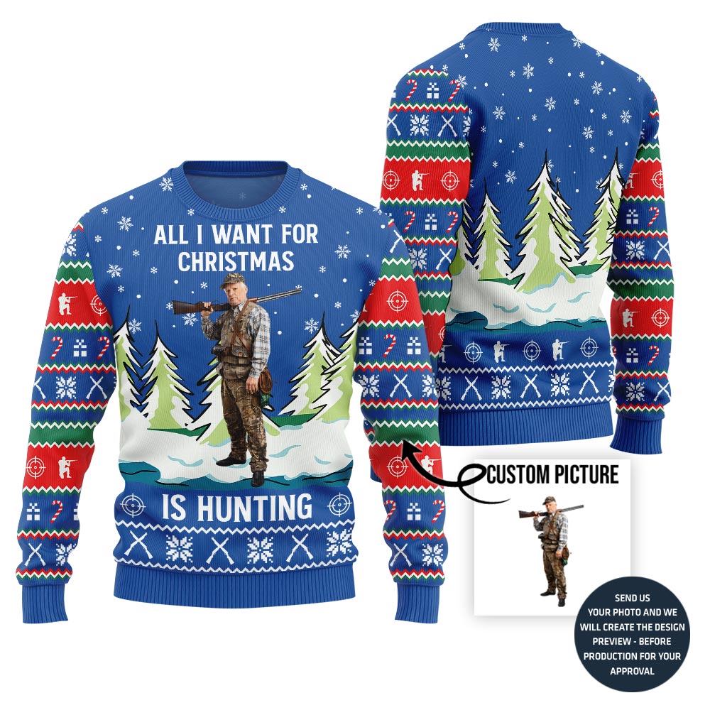 Brilliant Custom Photo Ugly Xmas Sweater For Hunting Lovers - variant image 1