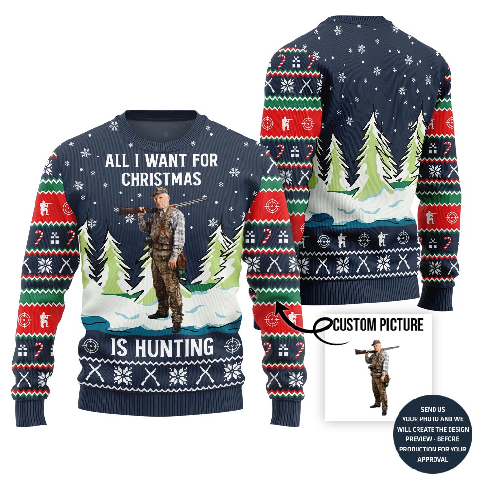 Brilliant Custom Photo Ugly Xmas Sweater For Hunting Lovers