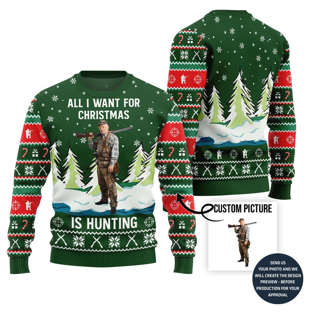 Brilliant Custom Photo Ugly Xmas Sweater For Hunting Lovers