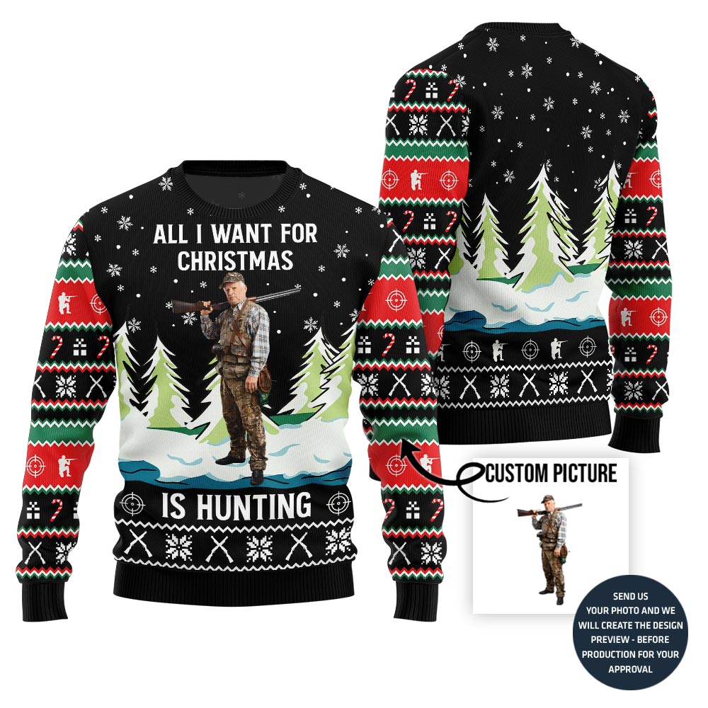 Brilliant Custom Photo Ugly Xmas Sweater For Hunting Lovers