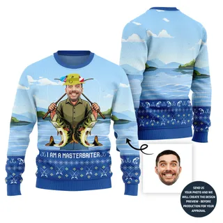 Master Baiter Funny Custom Face Fishing Ugly Xmas Sweater