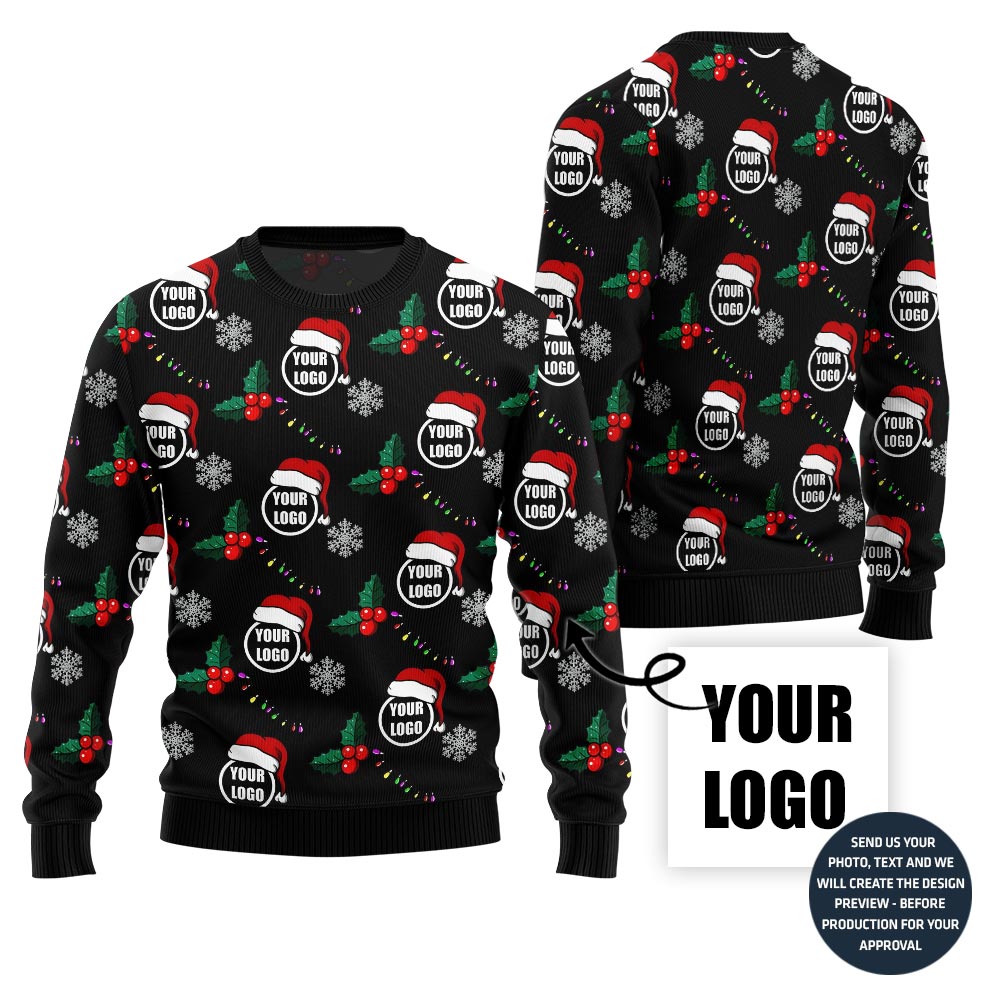 Logo Custom With Mistletoe Pattern Christmas Sweater