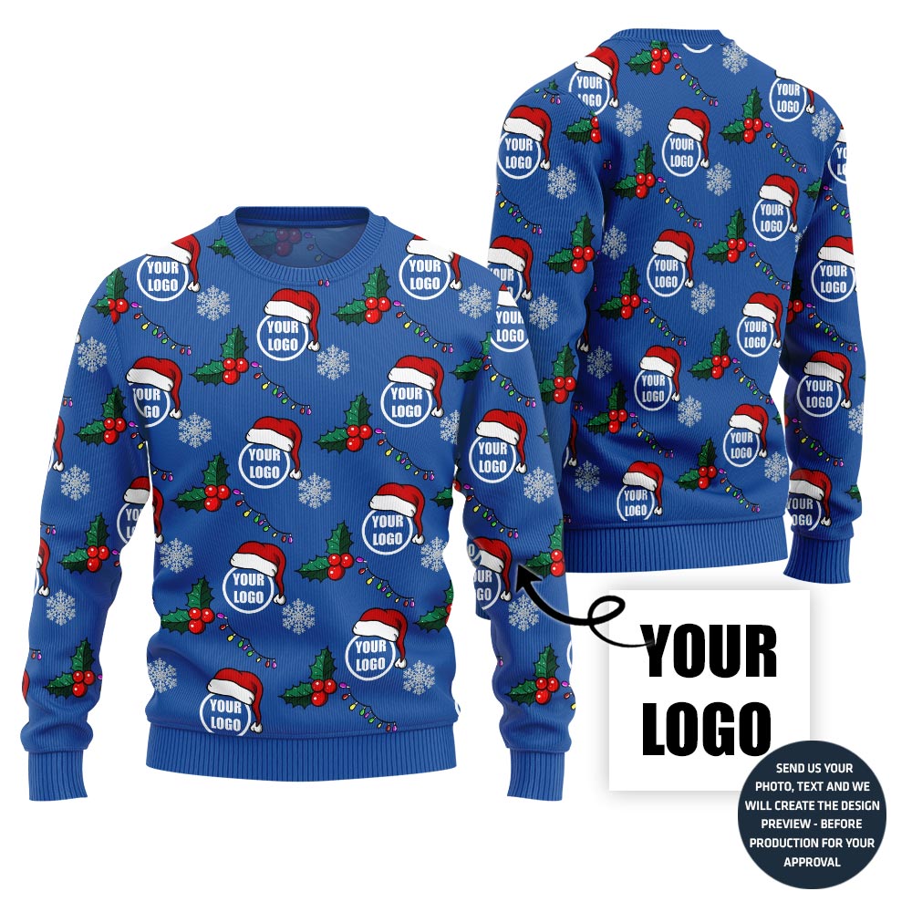 Logo Custom With Mistletoe Pattern Christmas Sweater - variant image 1