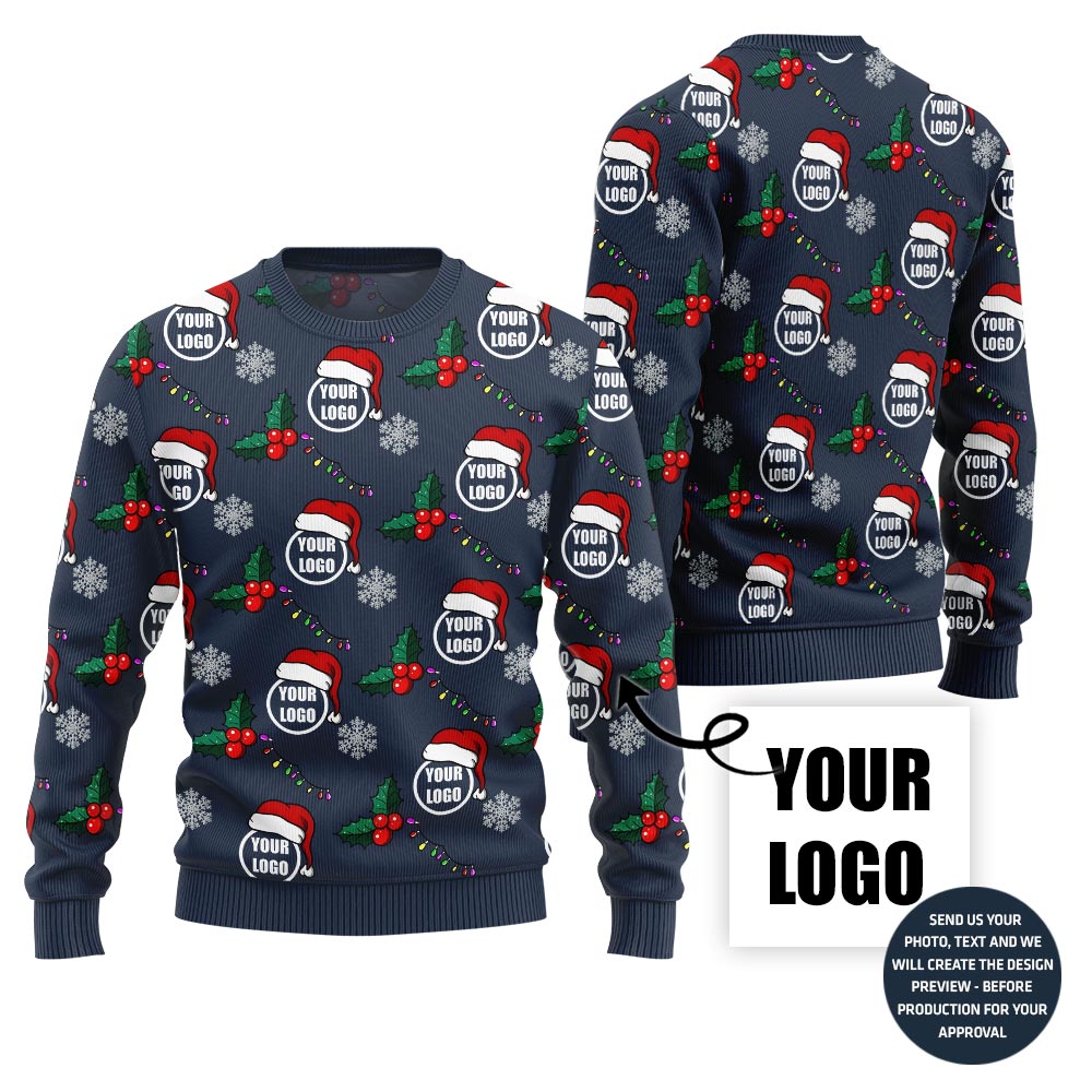 Logo Custom With Mistletoe Pattern Christmas Sweater