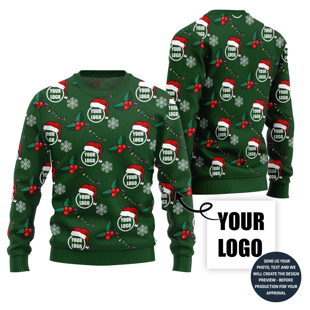 Logo Custom With Mistletoe Pattern Christmas Sweater