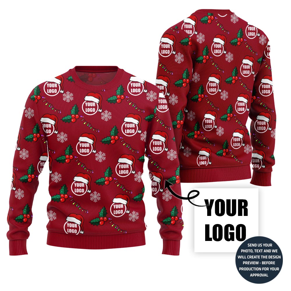 Logo Custom With Mistletoe Pattern Christmas Sweater