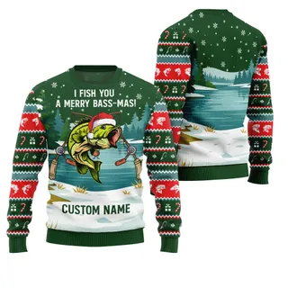 Hilarious Merry Bassmas Custom Fishing Ugly Xmas Sweater
