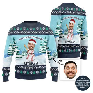 Funny Baseball Custom Ugly Xmas Sweater For Men