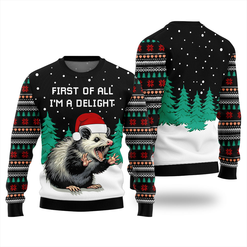 I Am A Delight Opossum Christmas Sweater