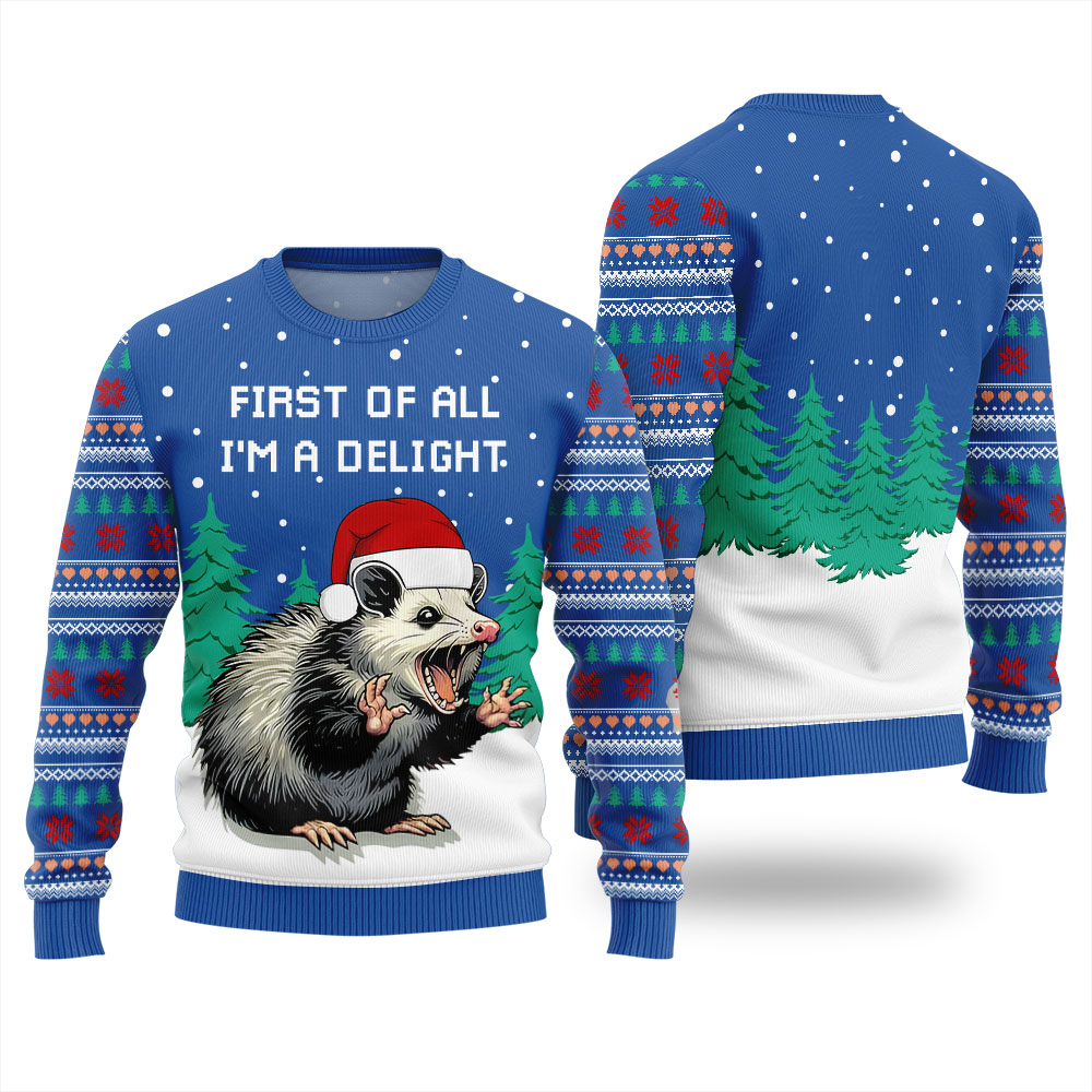 I Am A Delight Opossum Christmas Sweater