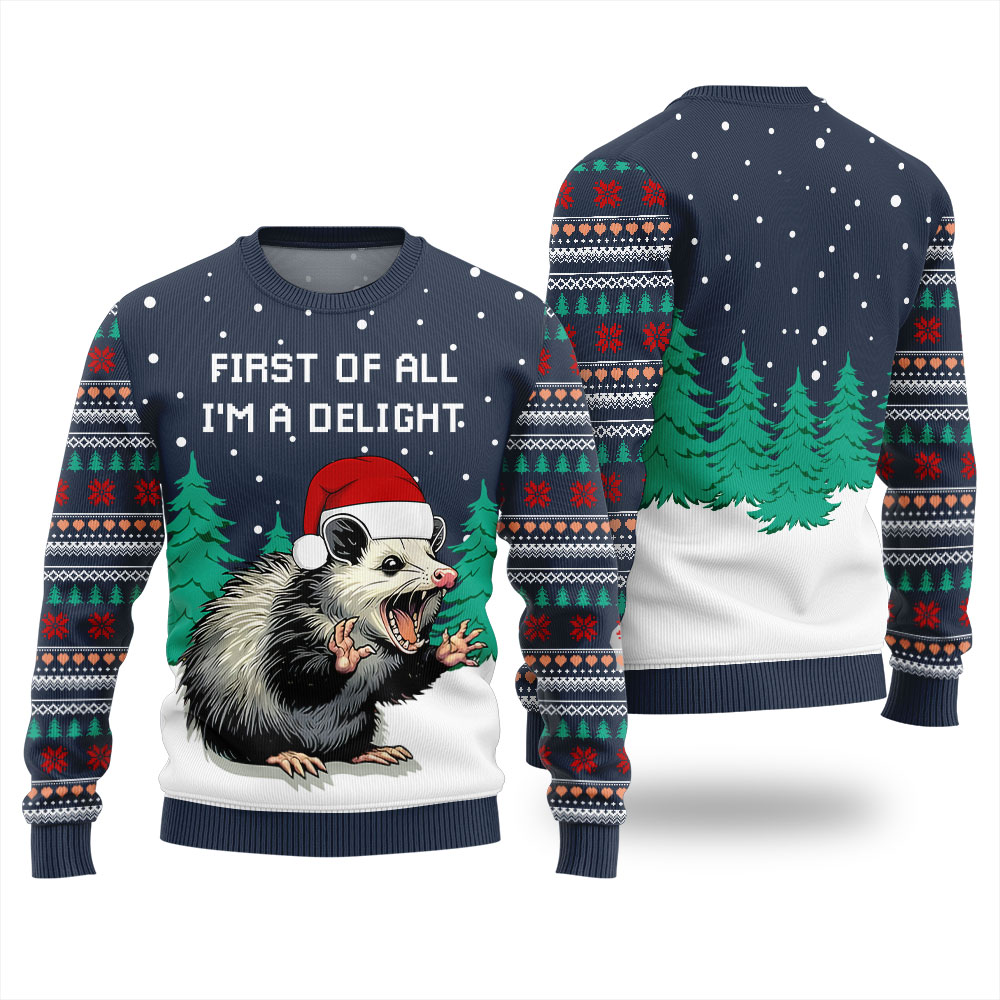 I Am A Delight Opossum Christmas Sweater