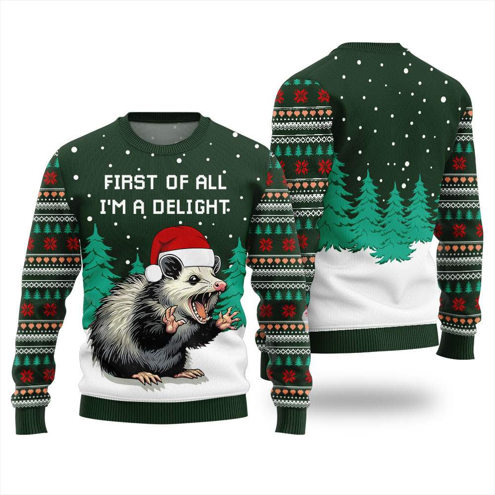 I Am A Delight Opossum Christmas Sweater