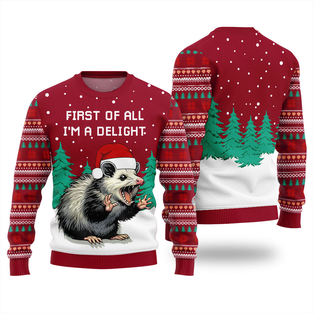 I Am A Delight Opossum Christmas Sweater