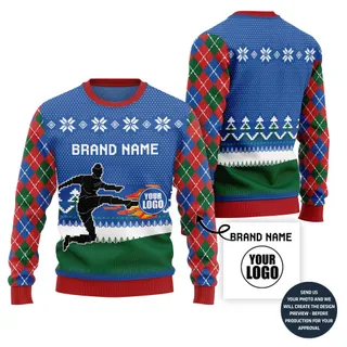 Bold Soccer Custom Logo Ugly Christmas Sweater