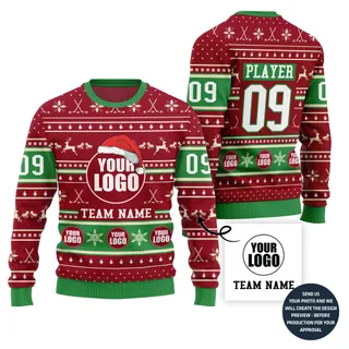 Epic Custom Logo Ice Hockey Ugly Christmas Sweater
