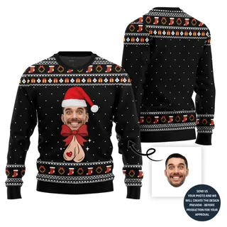 Custom Face Bow Inappropriate Christmas Sweater