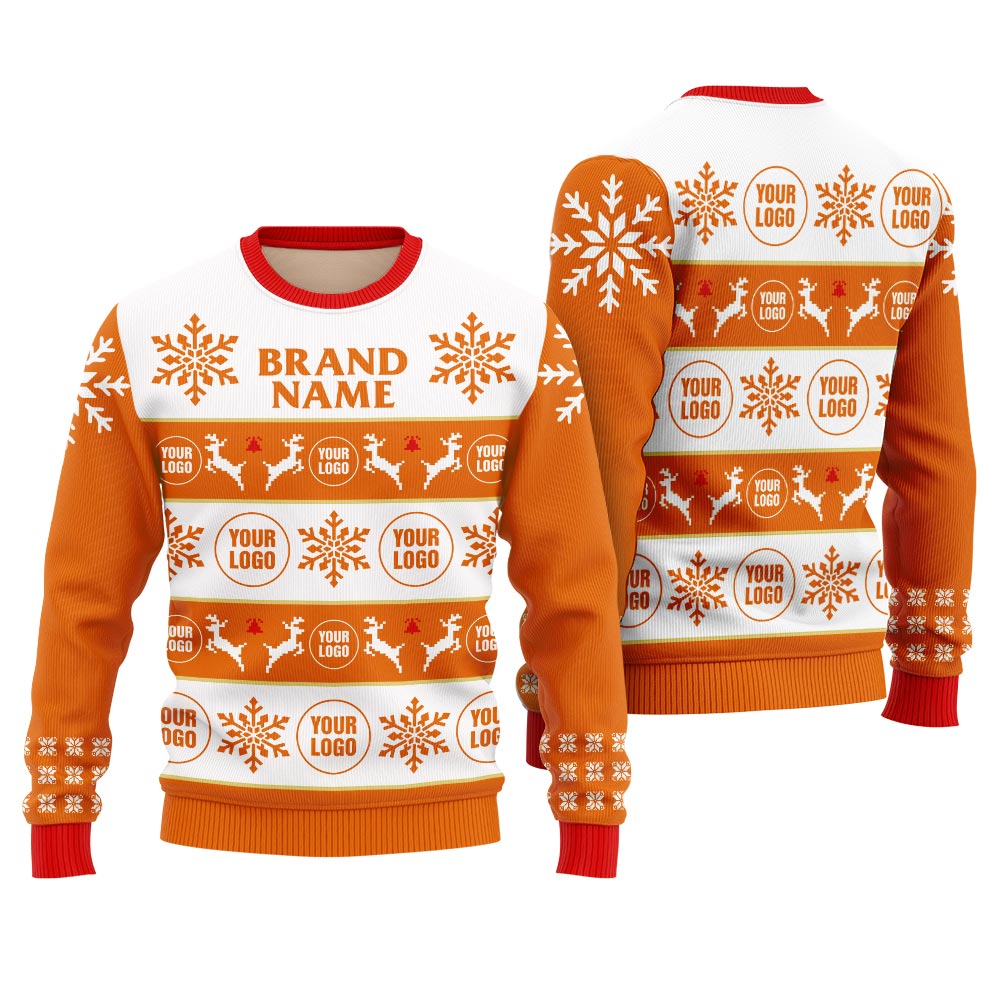 Amazing Custom Brand Name and Logo Ugly Christmas Sweater Orange - variant image 1