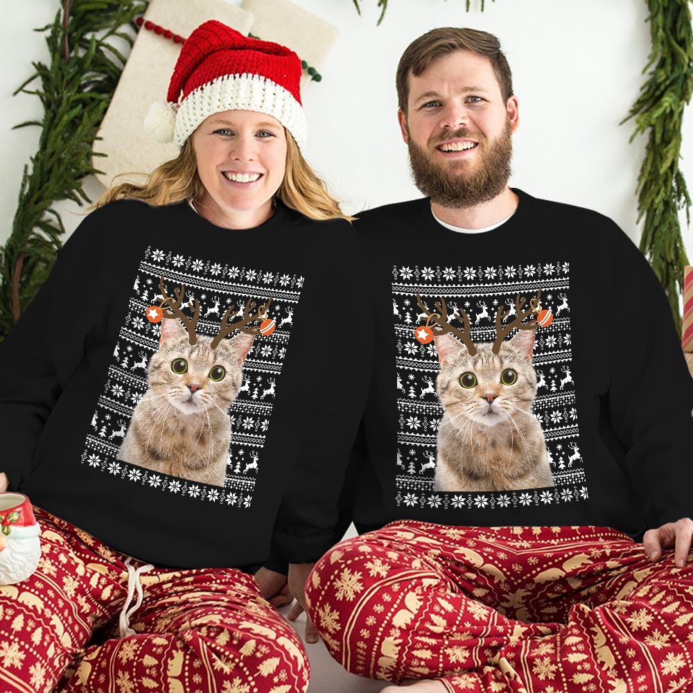 Personalized Reindeer Cat Ugly Christmas Sweater