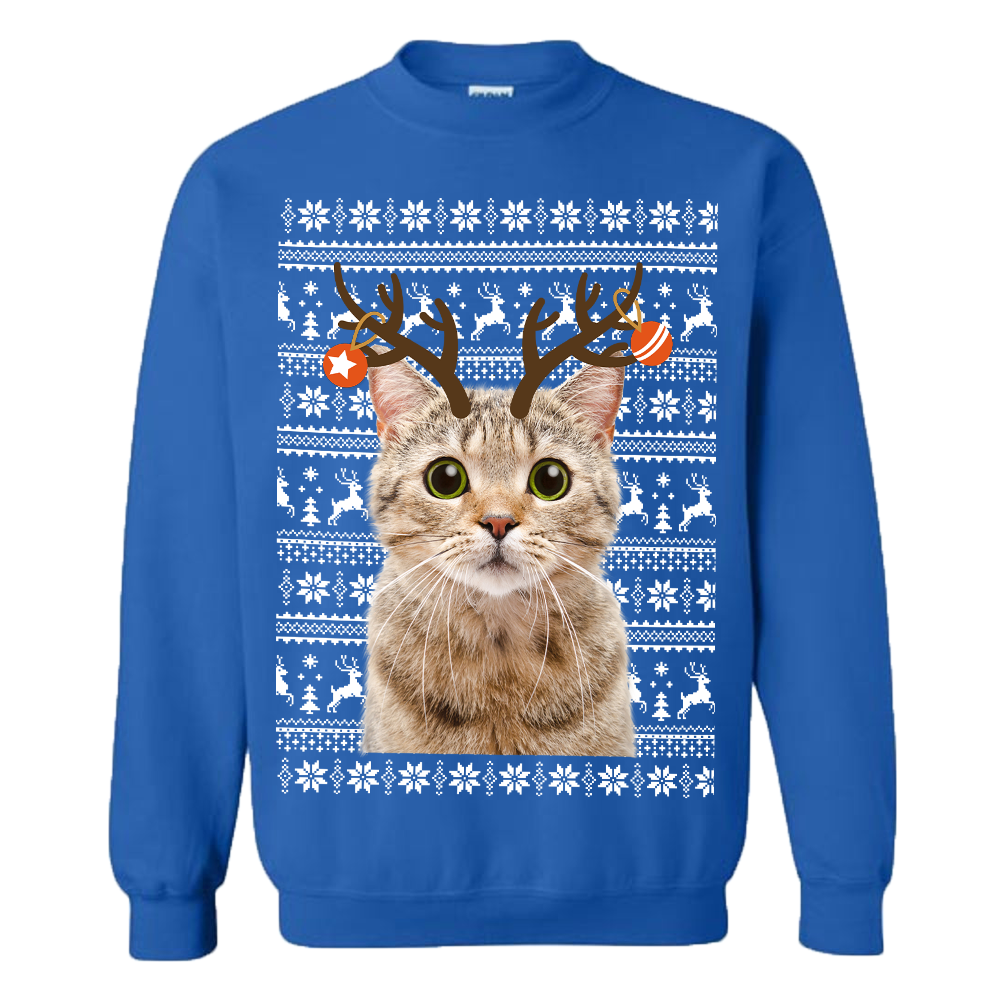Personalized Reindeer Cat Ugly Christmas Sweater - variant image 1