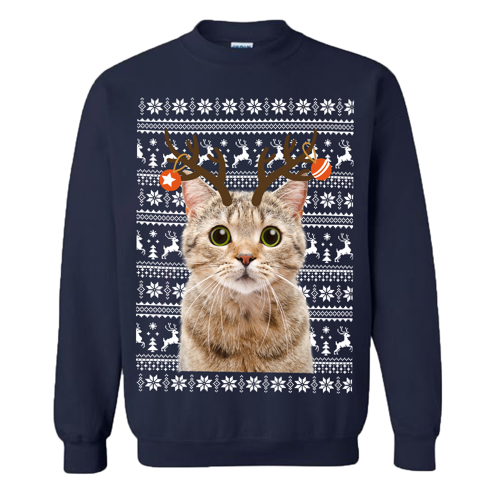 Personalized Reindeer Cat Ugly Christmas Sweater