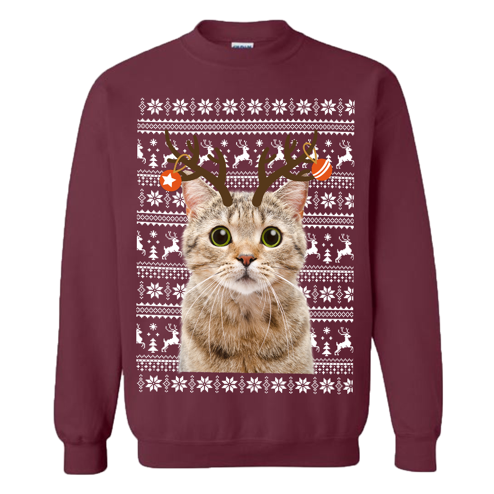 Personalized Reindeer Cat Ugly Christmas Sweater