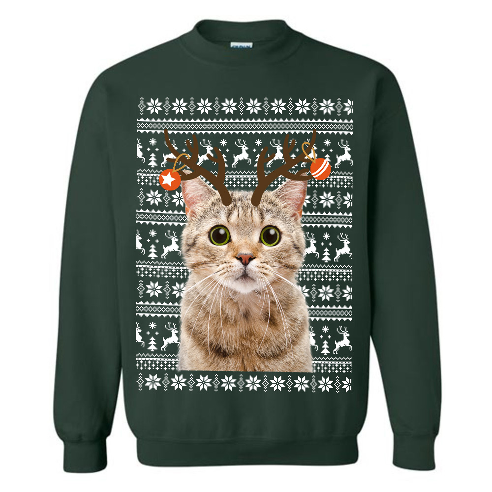 Personalized Reindeer Cat Ugly Christmas Sweater
