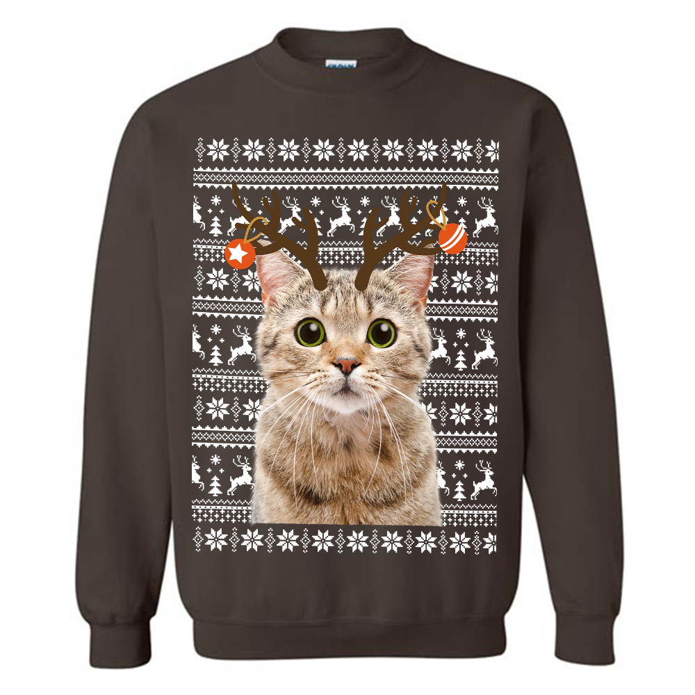 Personalized Reindeer Cat Ugly Christmas Sweater