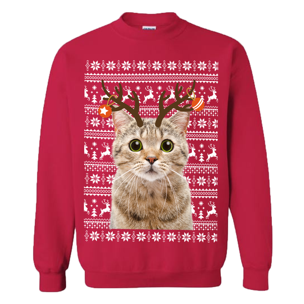 Personalized Reindeer Cat Ugly Christmas Sweater