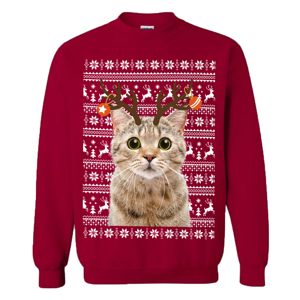 Personalized Reindeer Cat Ugly Christmas Sweater