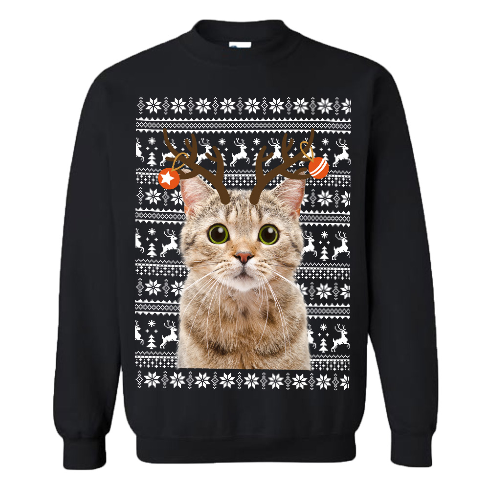 Personalized Reindeer Cat Ugly Christmas Sweater
