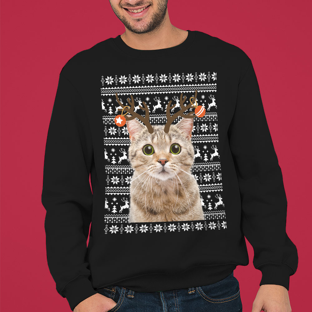 Personalized Reindeer Cat Ugly Christmas Sweater