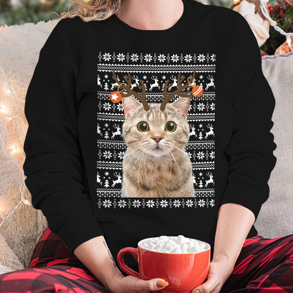 Personalized Reindeer Cat Ugly Christmas Sweater