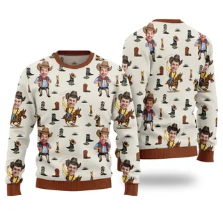 Custom Face Cowboy Western Christmas Sweater