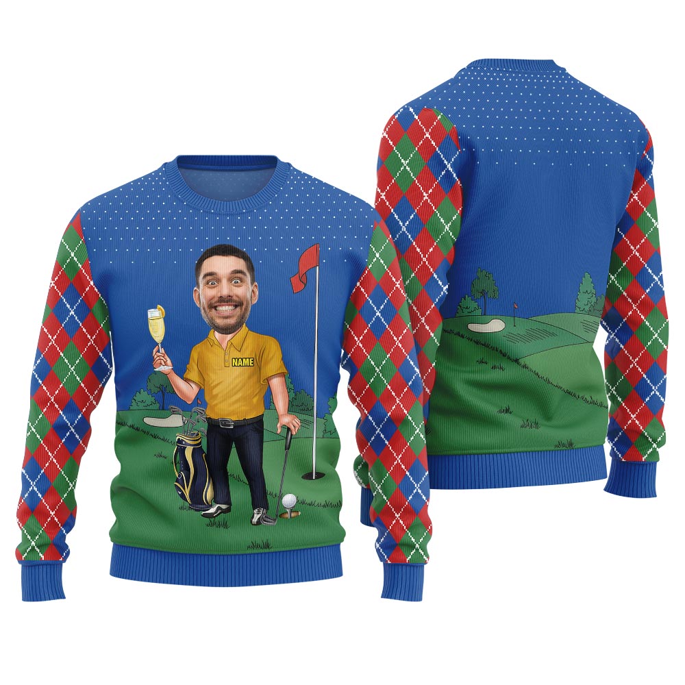 Custom Face Golf Player Funny Christmas Pullover - variant image 1